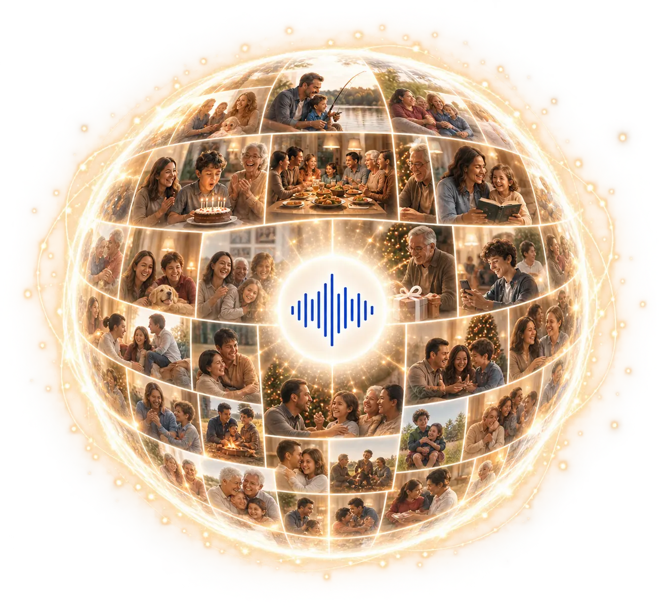 A luminous globe of family memories