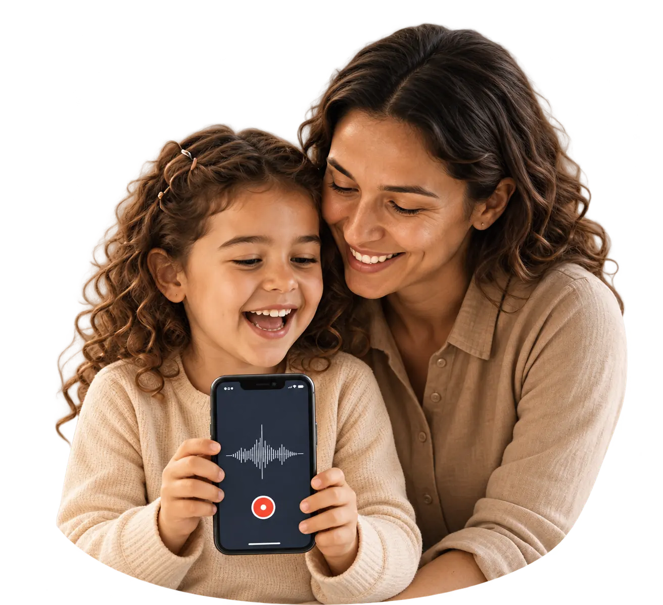 A mother and young daughter recording a voice memory together in Halo