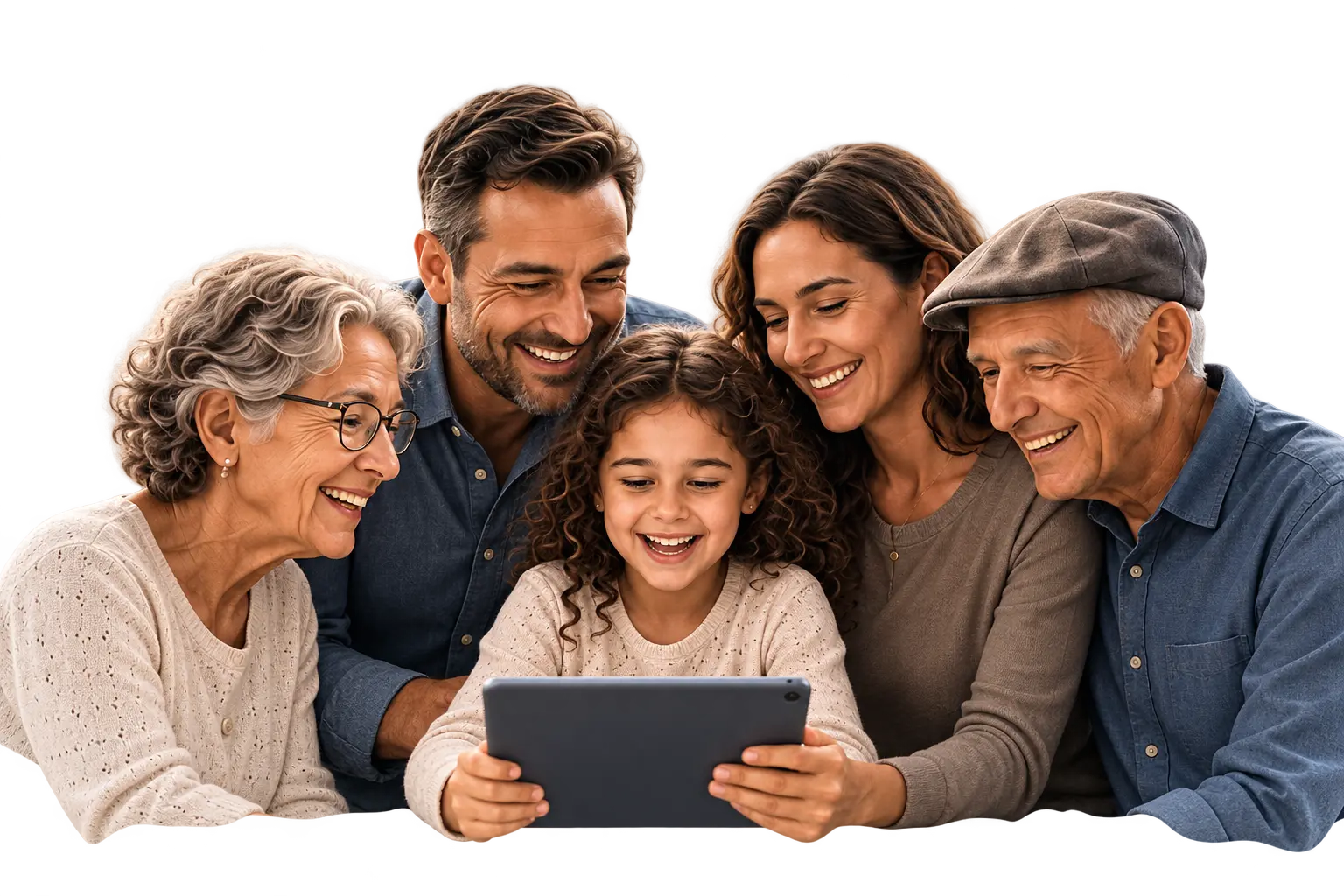 A multigenerational family gathered together and smiling