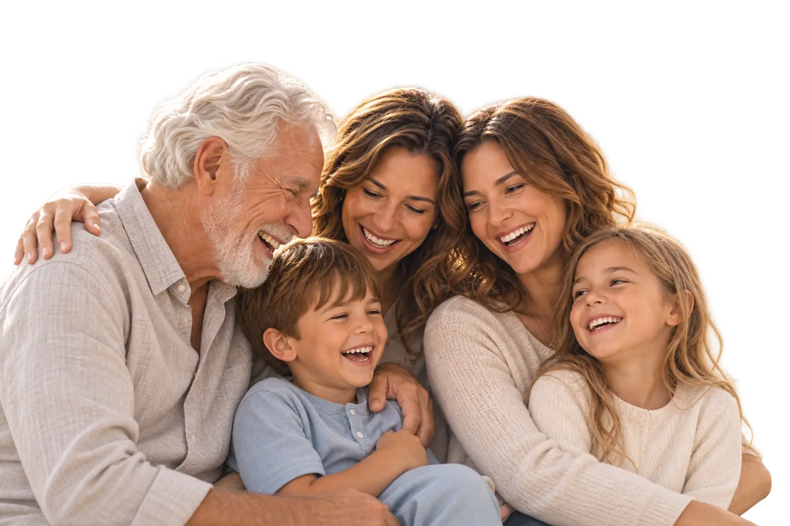 Three generations of a family laughing together